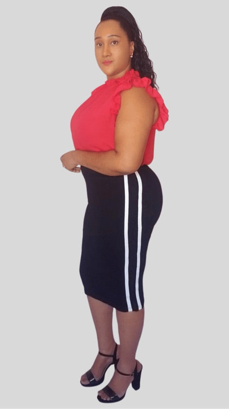 Plus Size Black Striped Skirt - X92469