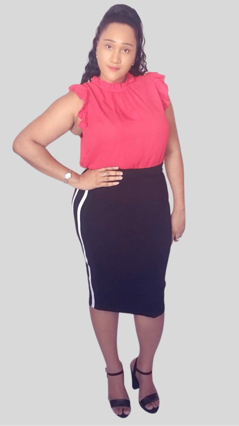 Plus Size Black Striped Skirt - X92469