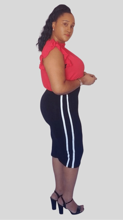 Plus Size Black Striped Skirt - X92469