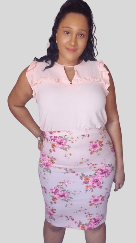 Plus Size Baby Pink Floral Skirt - 170