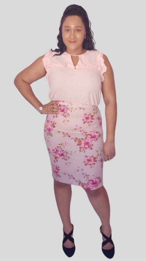 Plus Size Baby Pink Floral Skirt - 170