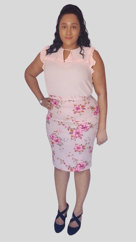 Plus Size Baby Pink Floral Skirt - 170
