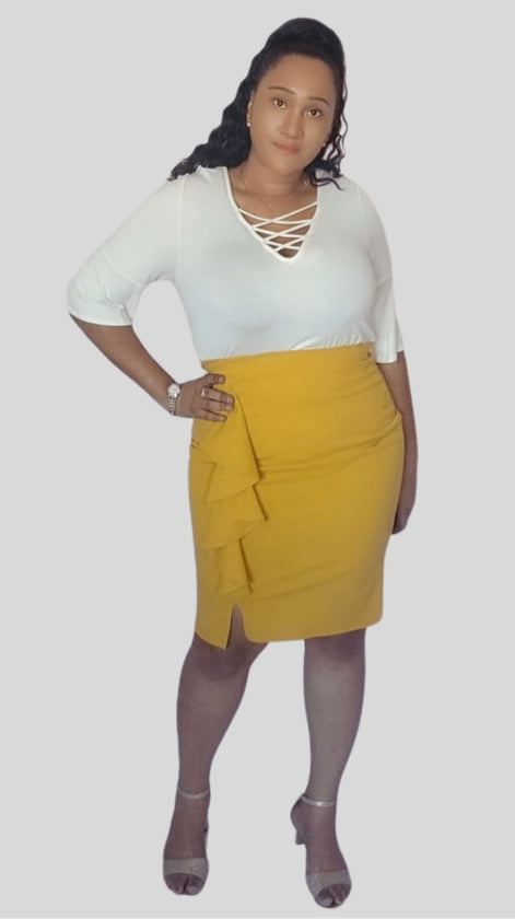 Plus Size Mustard Skirt - 599