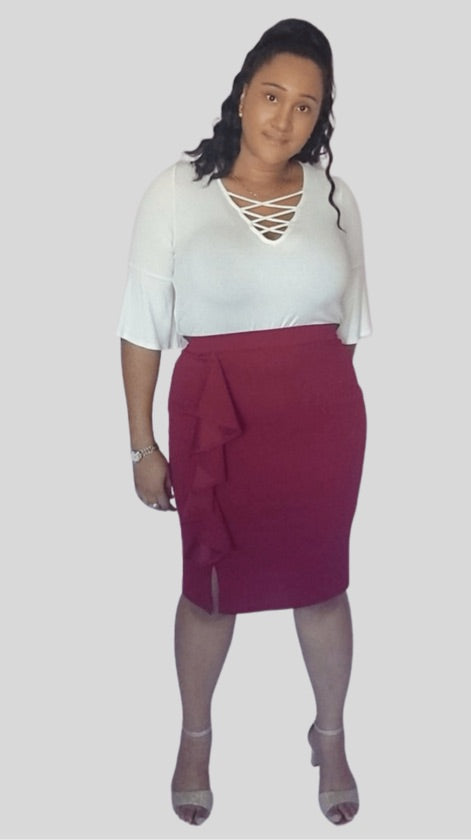 Plus Size Burgundy Skirt - 599