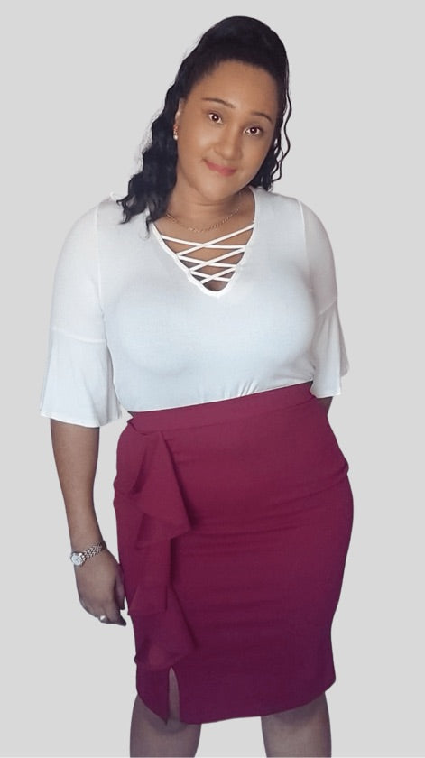 Plus Size Burgundy Skirt - 599
