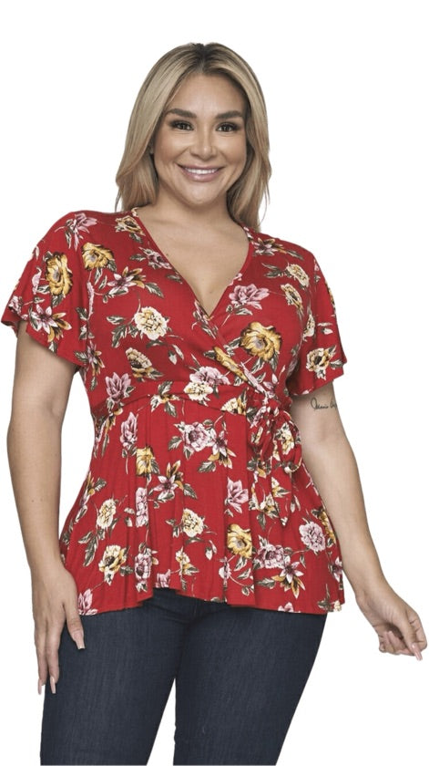 Plus Size Red Floral Top - 153442