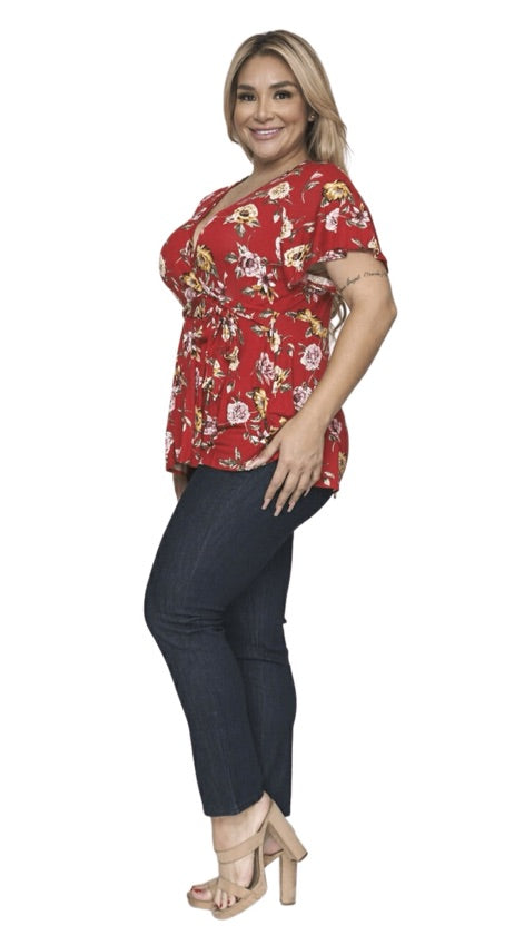 Plus Size Red Floral Top - 153442