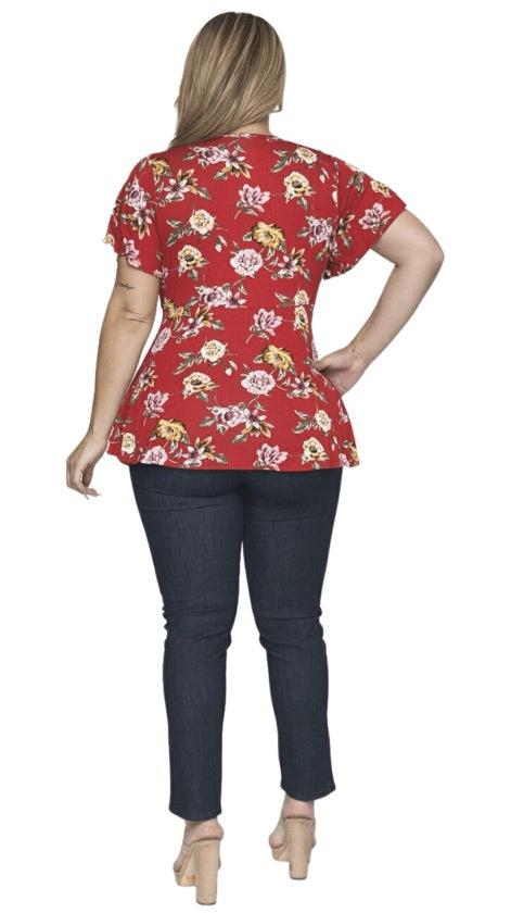 Plus Size Red Floral Top - 153442