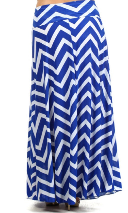 Plus Size Blue Striped Maxi Skirt - 1280