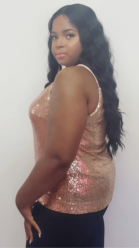 Plus Size Festive Gold Sequin Top - XT24538