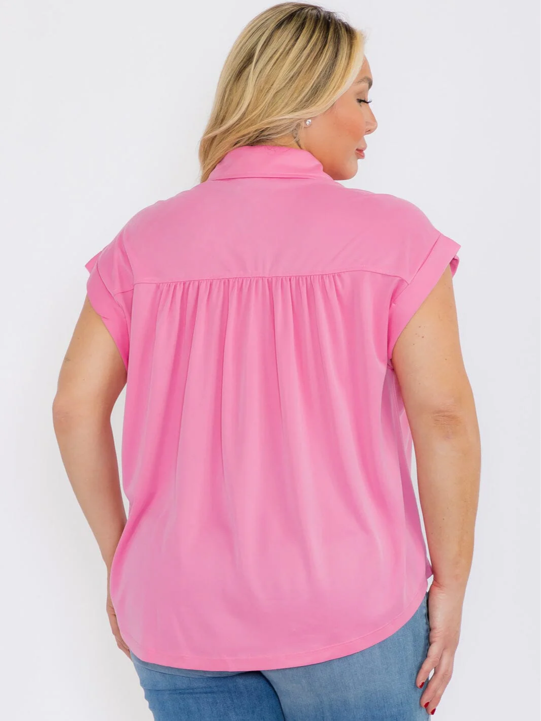 Plus Size Pink Button Up Blouse - PTC12582SA