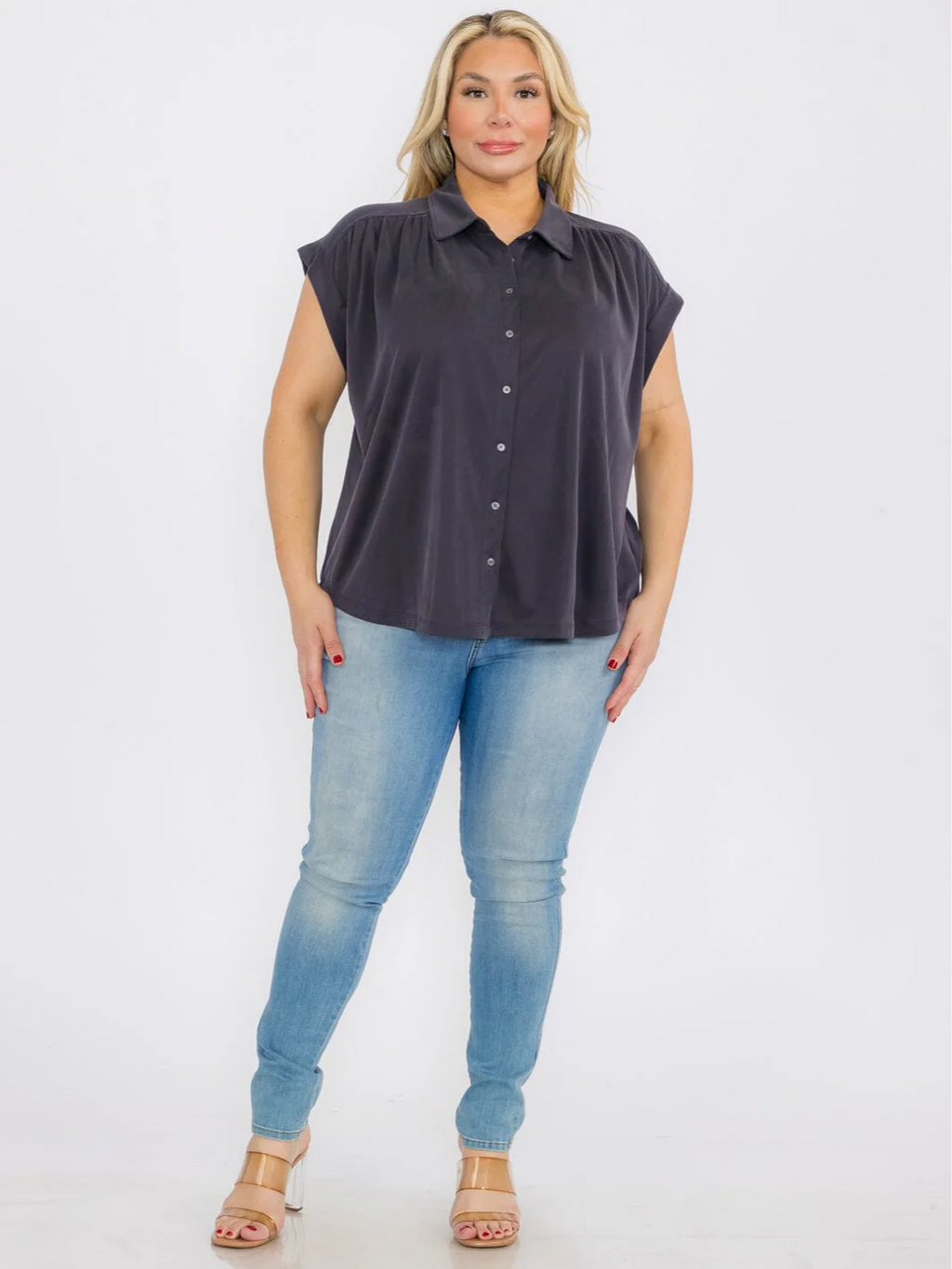 Plus Size Button Up Blouse - PTC12582SA