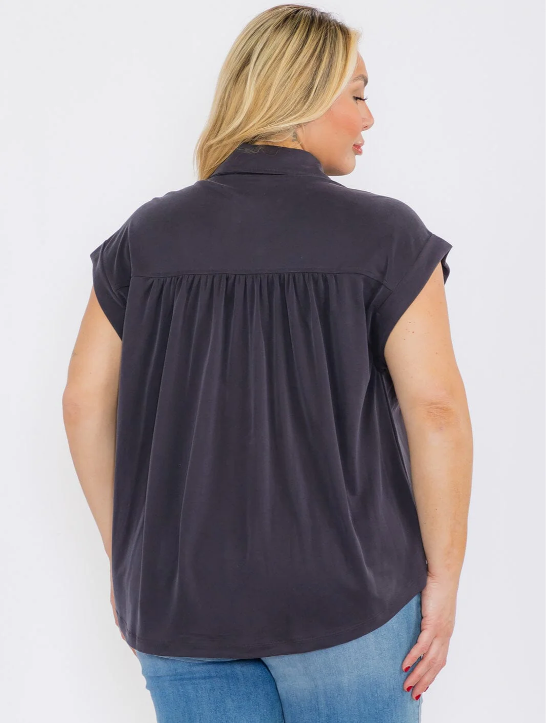 Plus Size Button Up Blouse - PTC12582SA