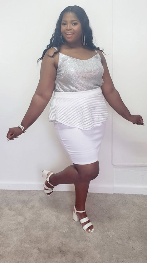 Plus Size Festive Silver Sequin Holiday Cami Top - XT24538