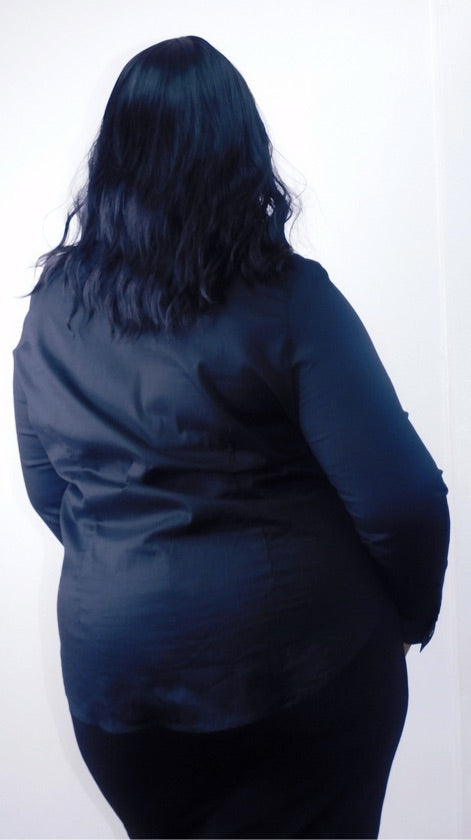 Plus Size Black Button Down Long Sleeve Shirt - GT-046X
