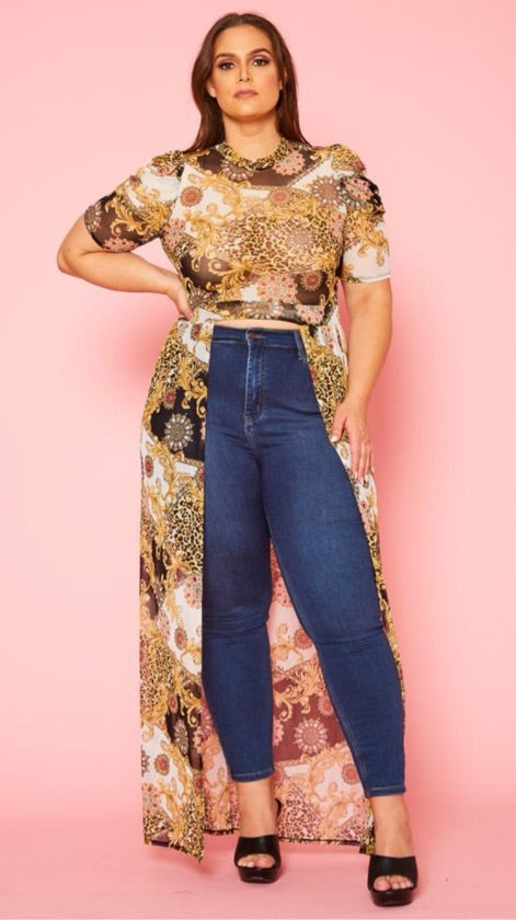 Plus Size High Low Leopard Print Maxi Top - 2731