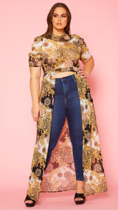 Plus Size High Low Leopard Print Maxi Top - 2731