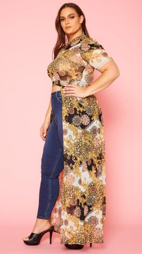 Plus Size High Low Leopard Print Maxi Top - 2731