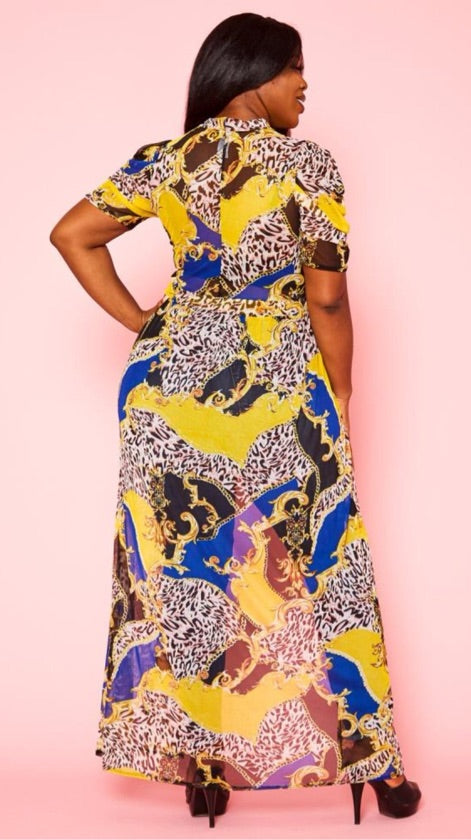 Plus Size Multi Print High Low Blue Top - 2731