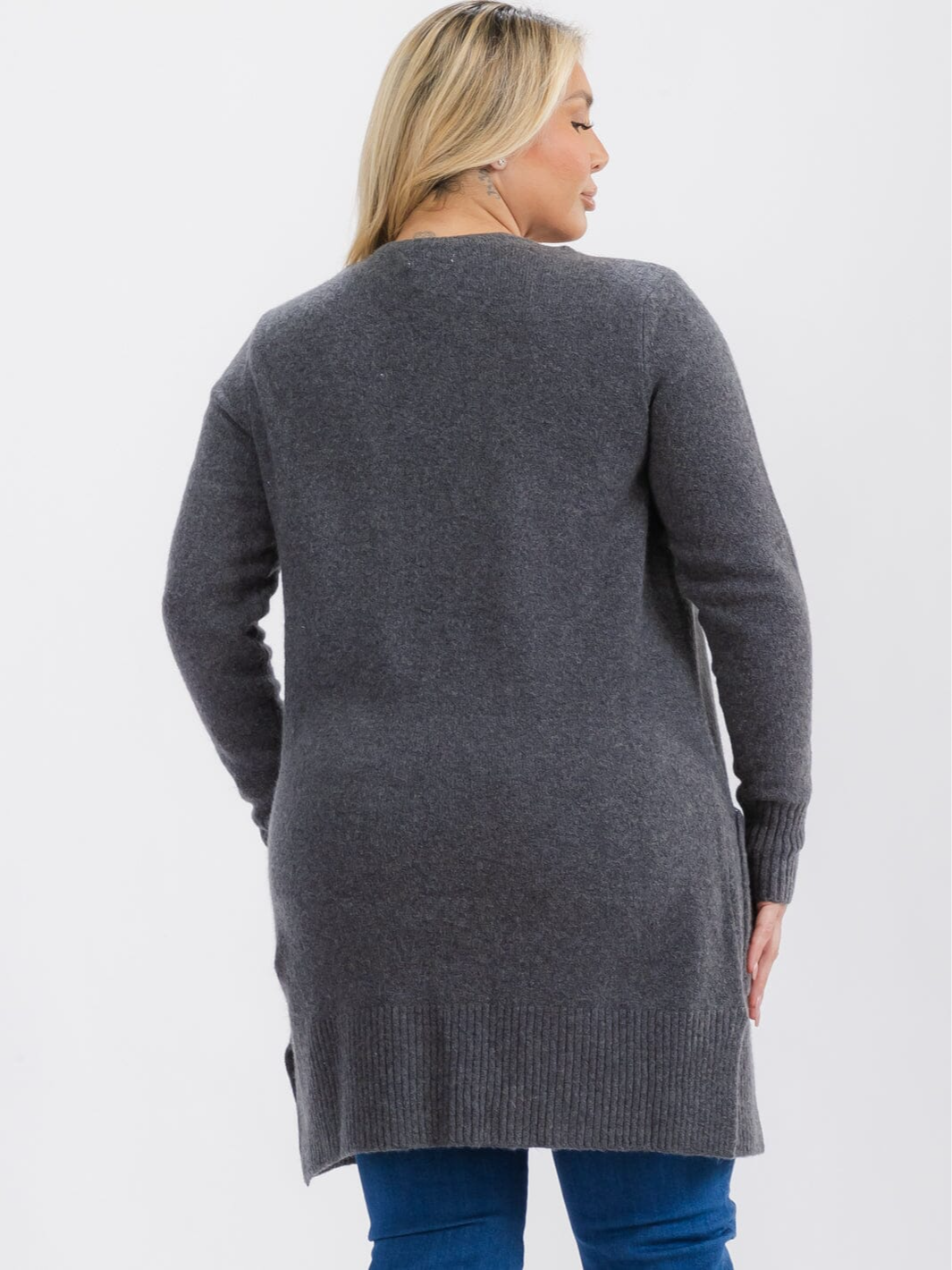 Plus Size Long Sleeve Charcoal Cardigan Sweater - NK2640