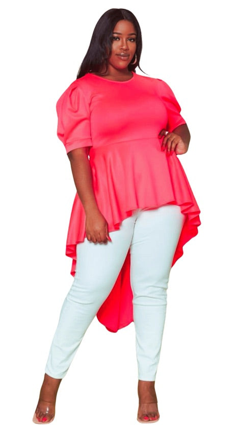 Plus Size High-Low Pink Statement Top - PLD0019
