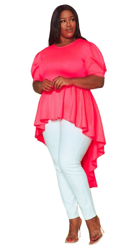 Plus Size High-Low Pink Statement Top - PLD0019