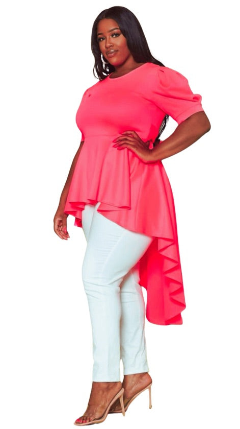 Plus Size High-Low Pink Statement Top - PLD0019