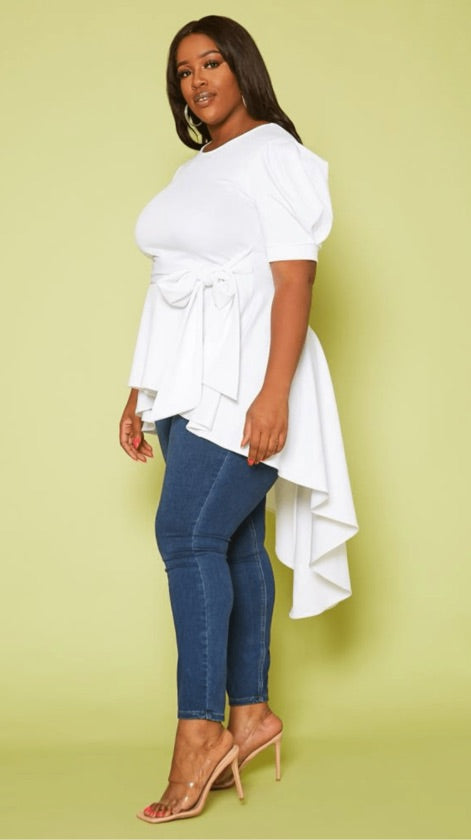 Plus Size White High-Low Statement Blouse - PLD001