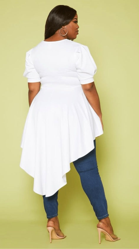 Plus Size White High-Low Statement Blouse - PLD001