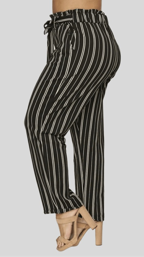 Plus Size Stretchy Black Striped Pants - 1044