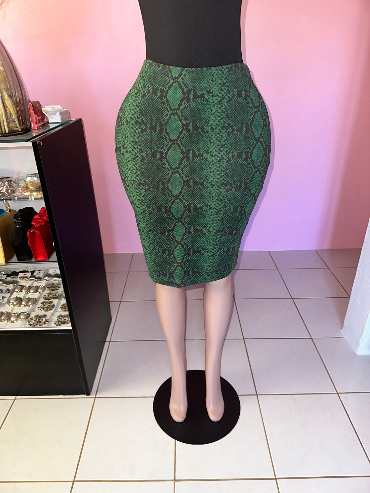 Green Animal Print Body-con Skirt - 1421