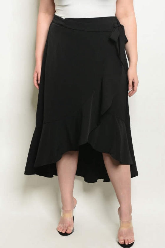 Plus Size Black Flared Wrap Skirt - XS3796