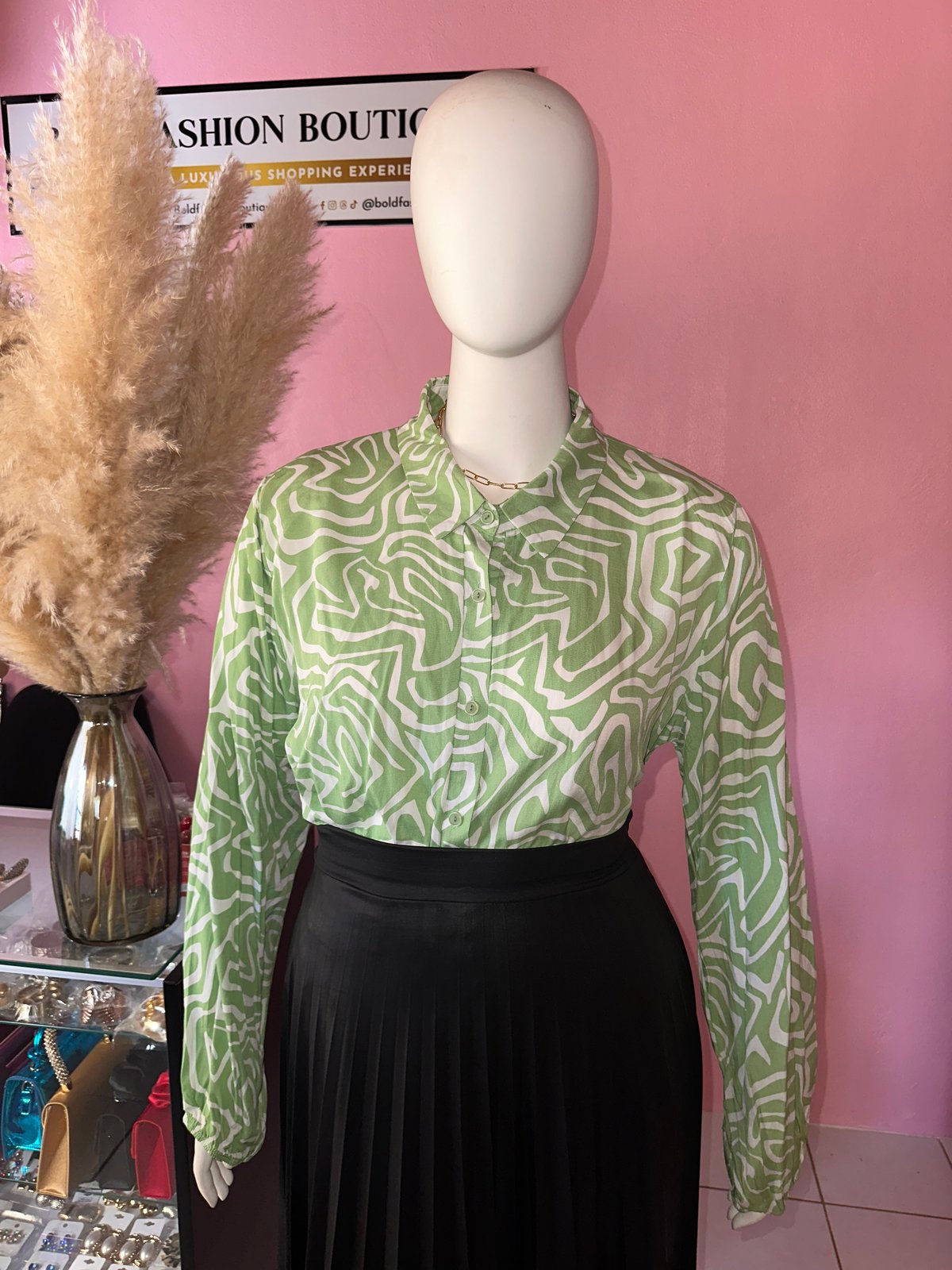 Plus Size Green Patterned Blouse - 1571