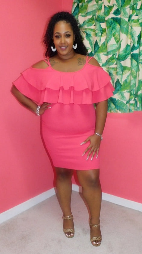 Plus Size Pink Double Ruffle Dress - 6428AP