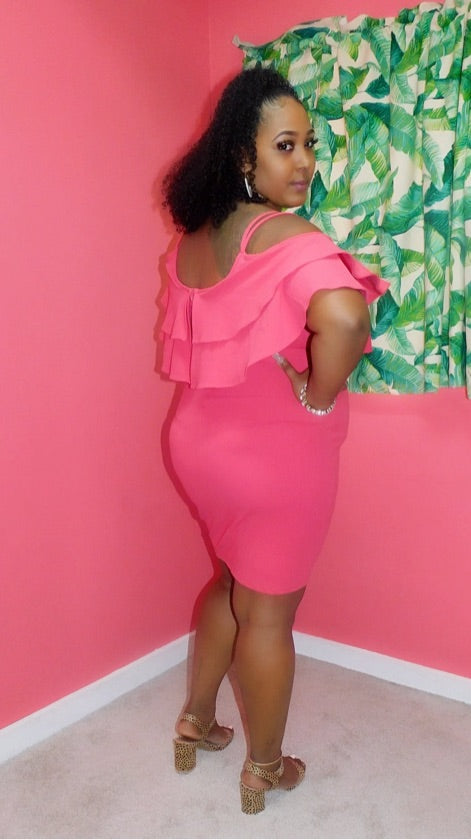 Plus Size Pink Double Ruffle Dress - 6428AP