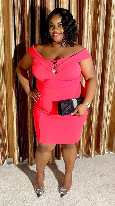 Plus Size Pink Off Shoulder Mini Dress - 6559AP