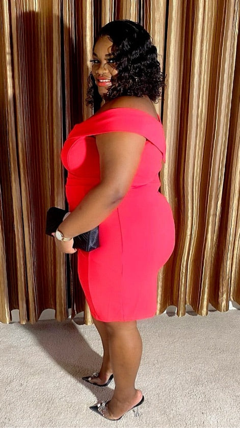 Plus Size Pink Off Shoulder Mini Dress - 6559AP