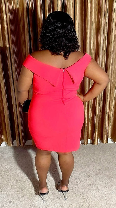 Plus Size Pink Off Shoulder Mini Dress - 6559AP