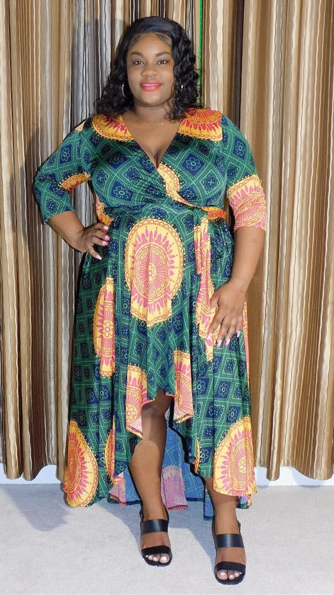 Plus Size High-Low Kaftan Stretchy Dress - 2157