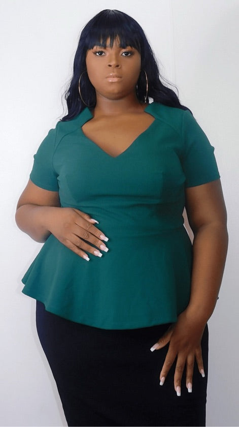 Plus Size Green Sweetheart Neckline Peplum Top - CT20310P