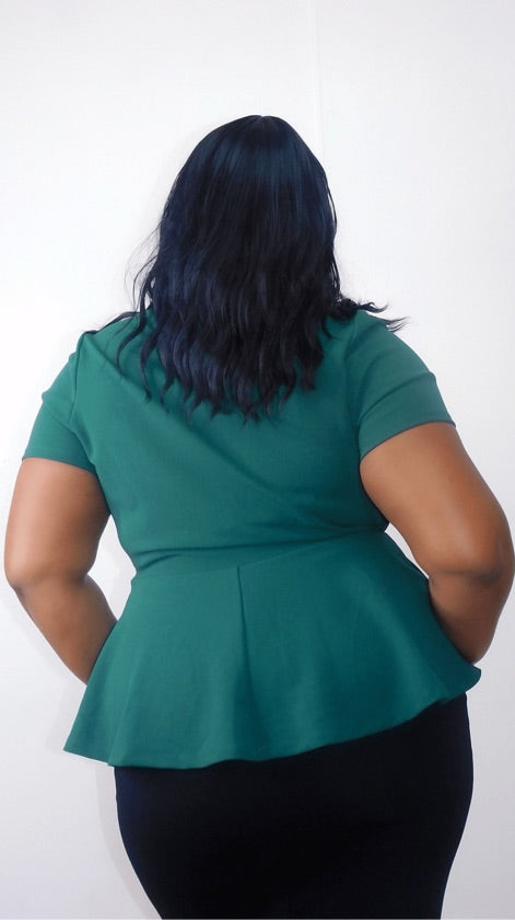Plus Size Green Sweetheart Neckline Peplum Top - CT20310P