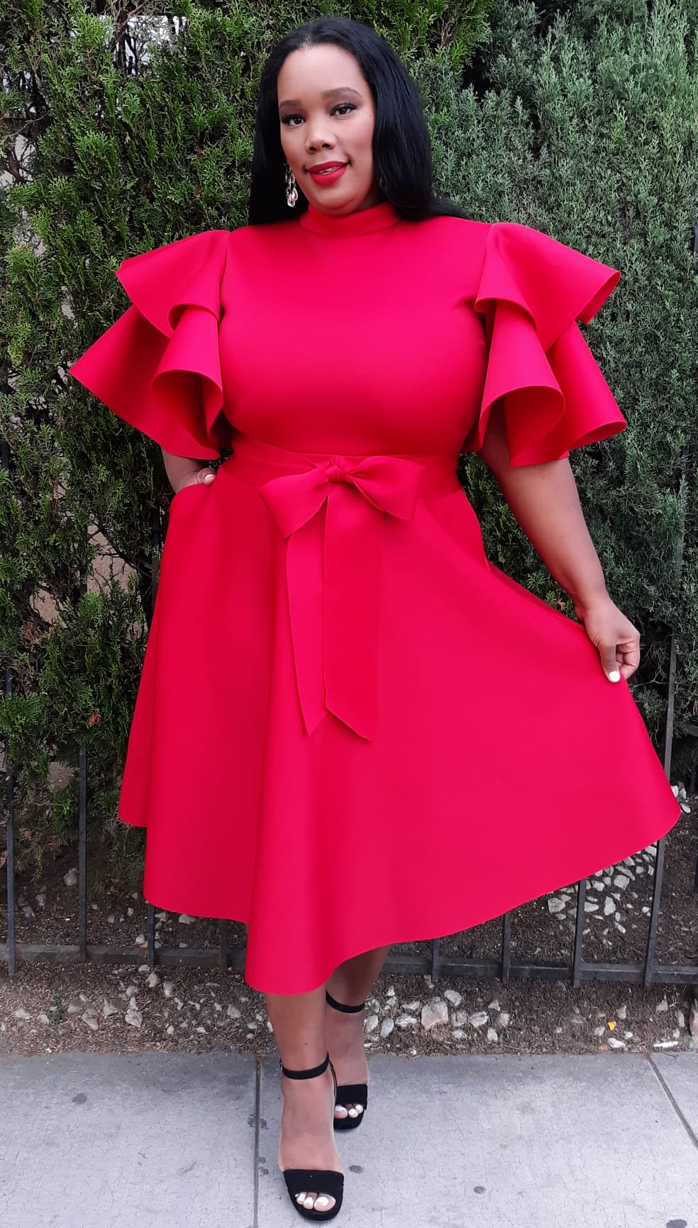 Plus Size Red Ruffle Sleeve Dress - 1662
