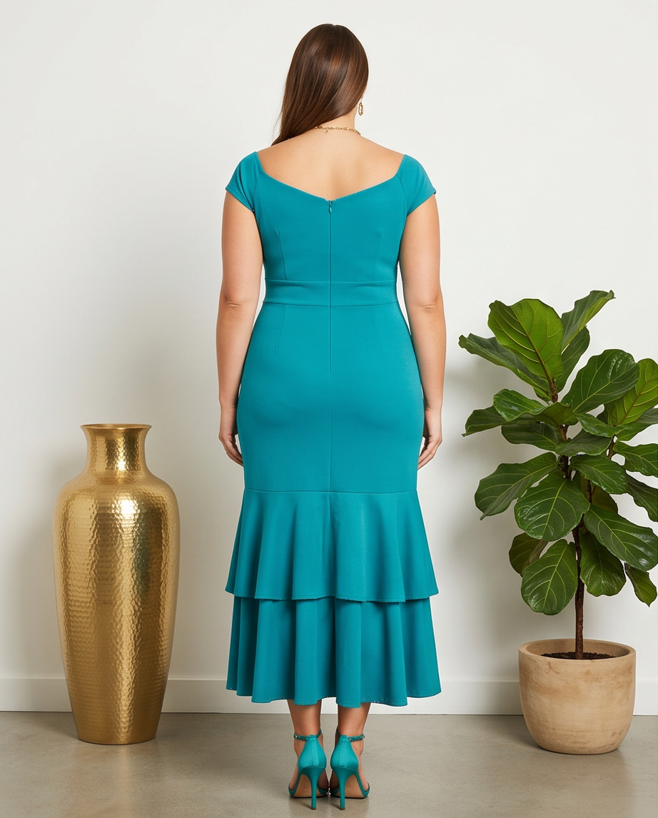 Plus Size Teal Ruffle Dress