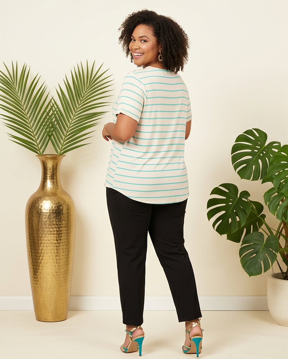 Plus Size Striped Green Cotton Blouse