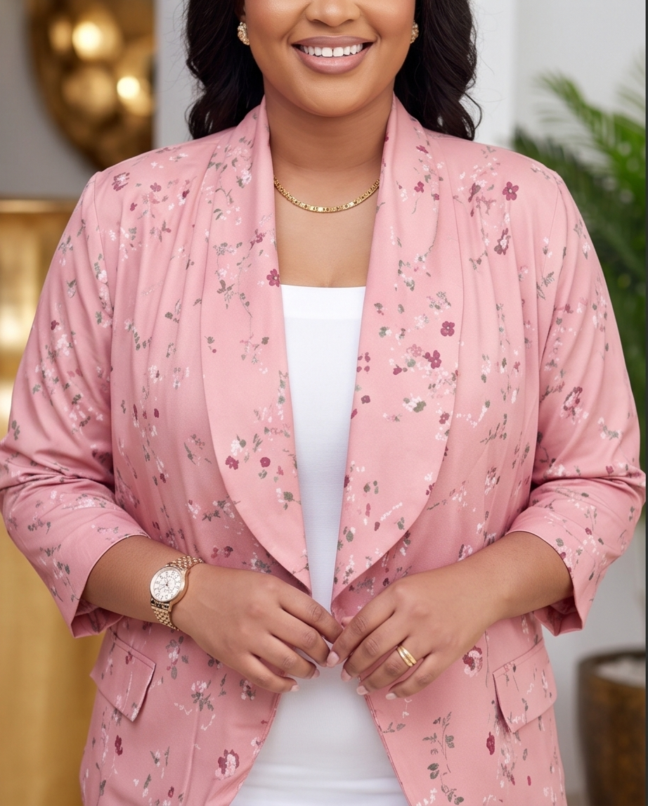 Plus Size Angela Blush Floral Blazer
