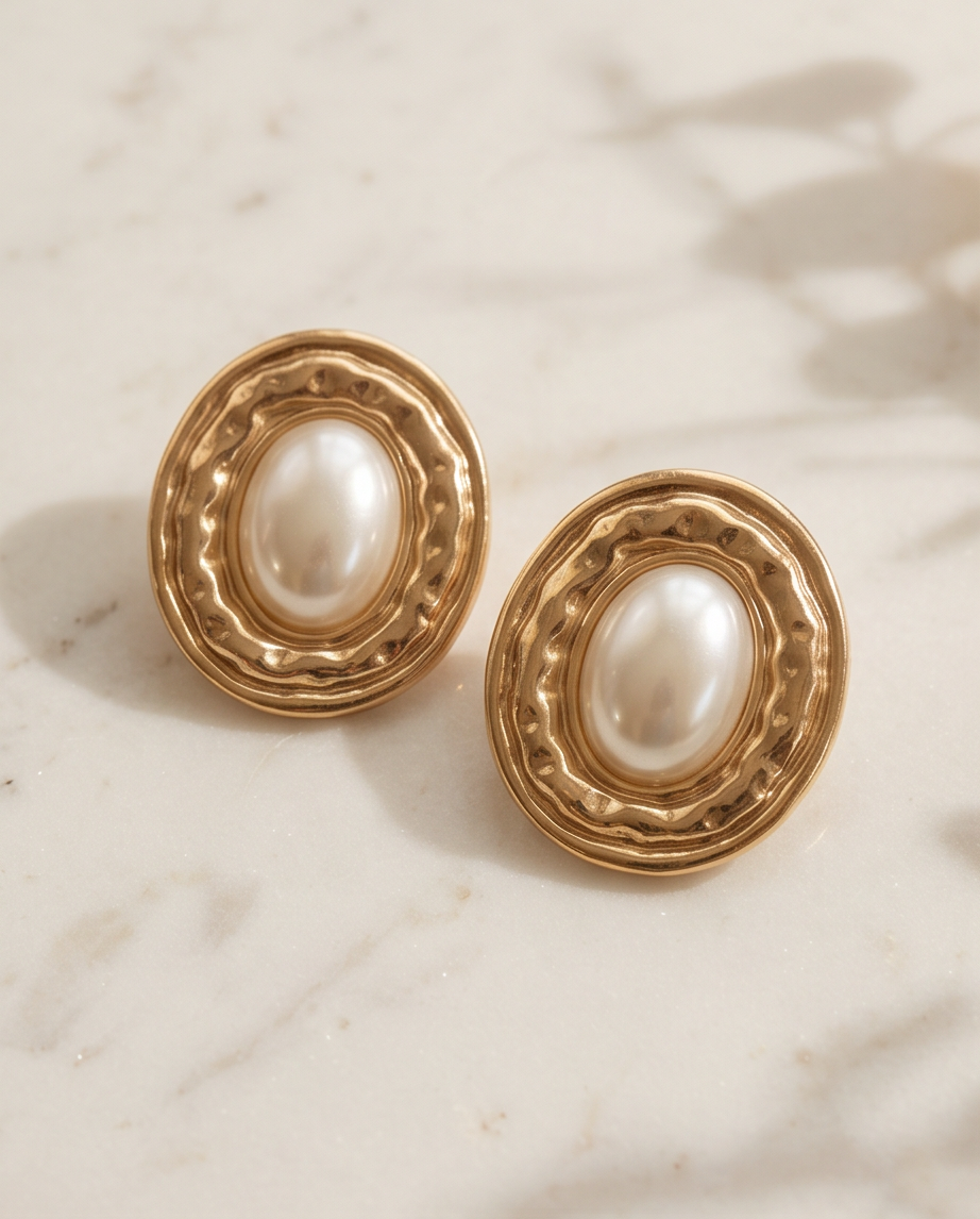 Jumbo Gold & Pearl Circle Earring