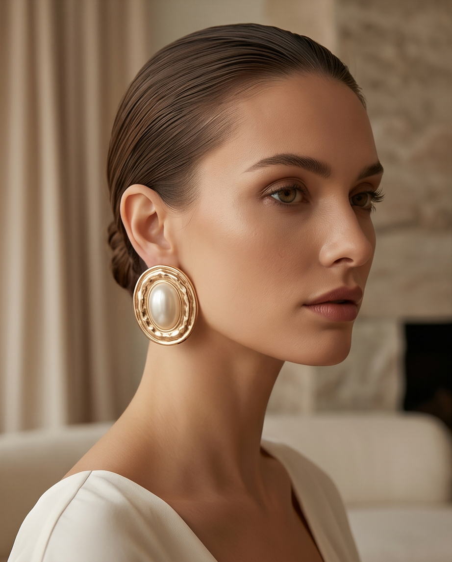 Jumbo Gold & Pearl Circle Earring
