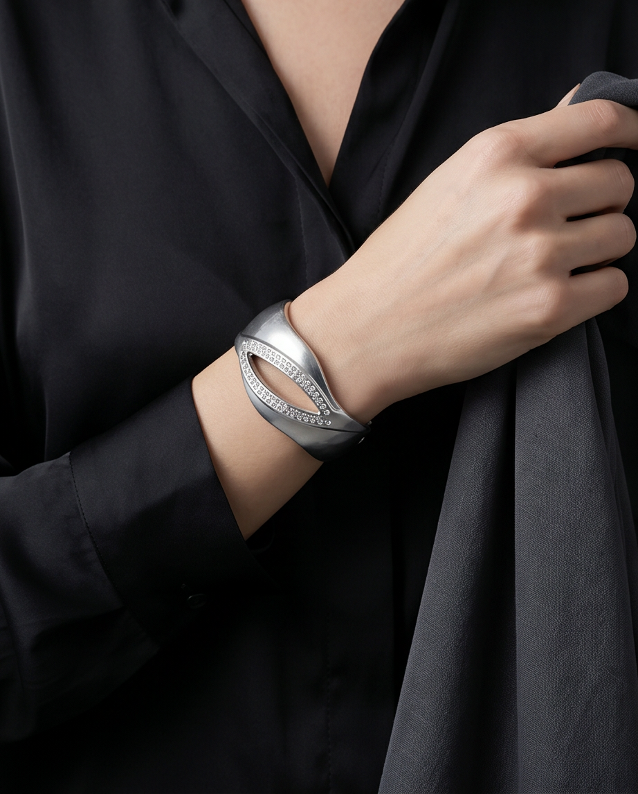 Sculptural Silver Cuff Bracelet
