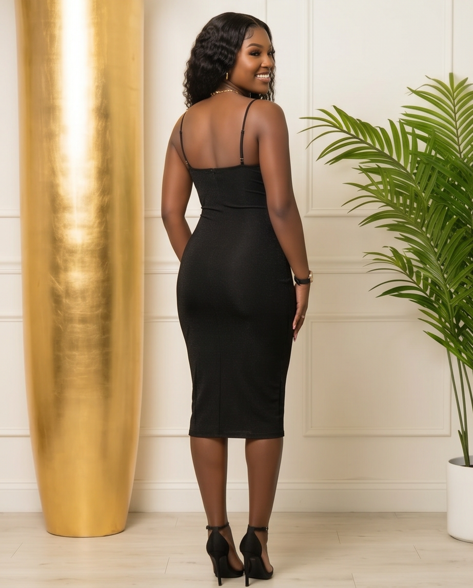 Black Shimmer Midi Dress