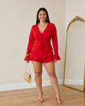 Red Ruffle Long Sleeve Jumpsuit